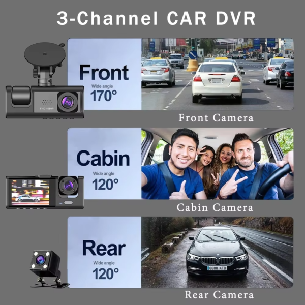 3 Channel Car DVR HD 1080P Dash Cam - Image 5